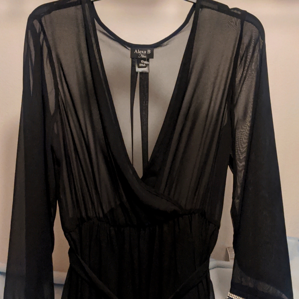 Alexa B nites sheer women maxi dress with rhinestone sleeve size 10